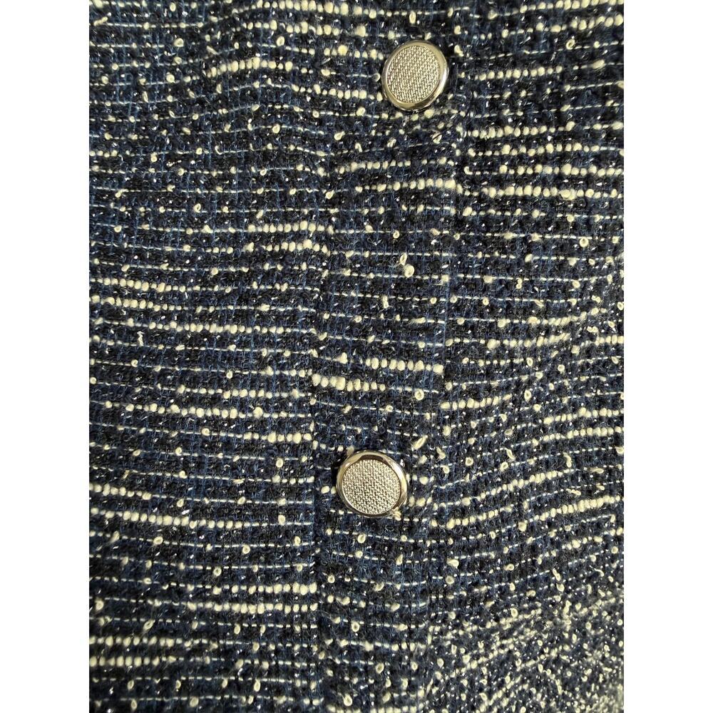 Zara Short Sleeve Collared Ruffle Hem Button-Up Tweed Mini Dress Navy White S - Picture 9 of 10